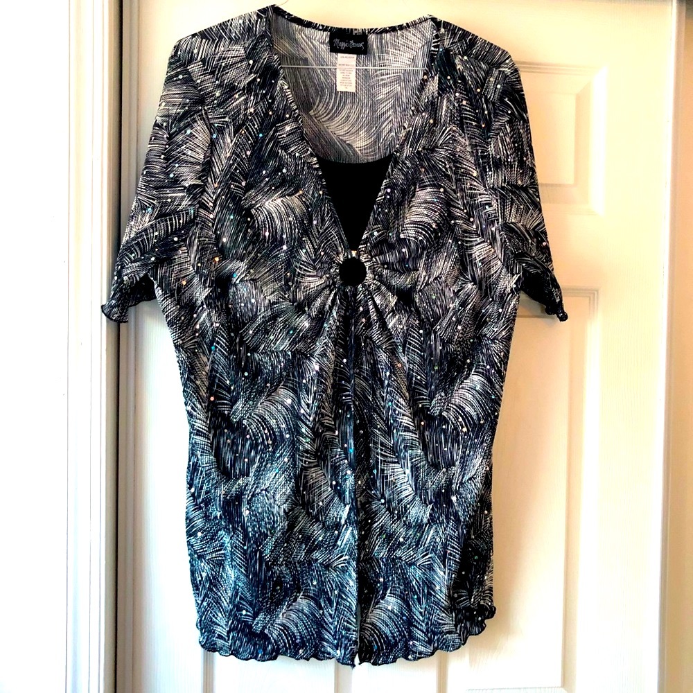 Maggie Barnes Dressy Black and White Blouse with Black Underlaying